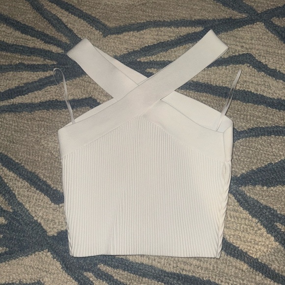 Aritzia White Cross-Neck Ribbed Crop Top - Picture 3 of 5